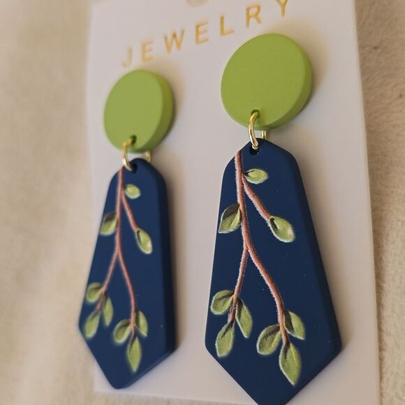 Green and Blue Print Earrings - Picture 2 of 5
